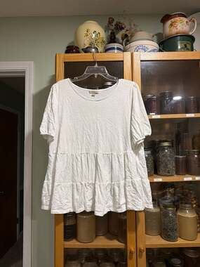 Wonderly Plus Size 2X White Tiered Short Sleeve Babydoll Top